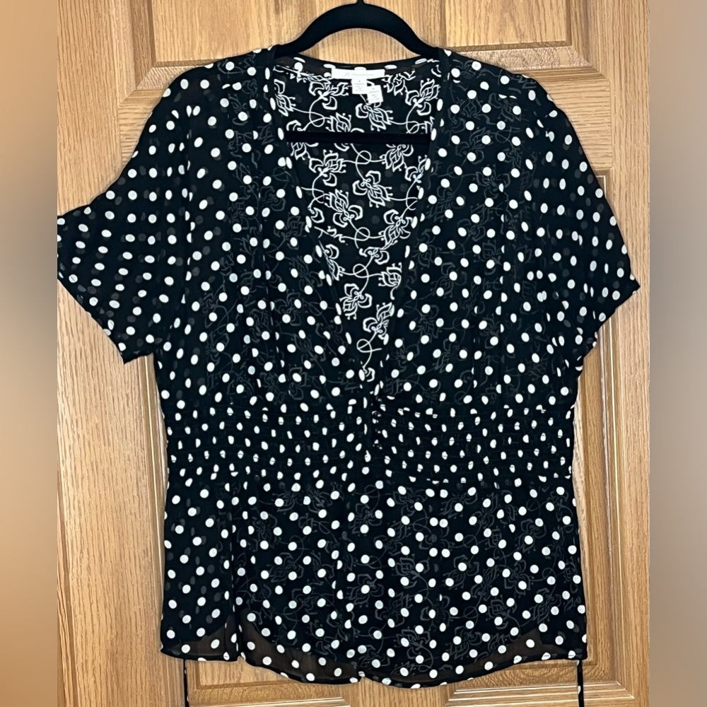 JM Collection Black and White Polka Dot Blouse